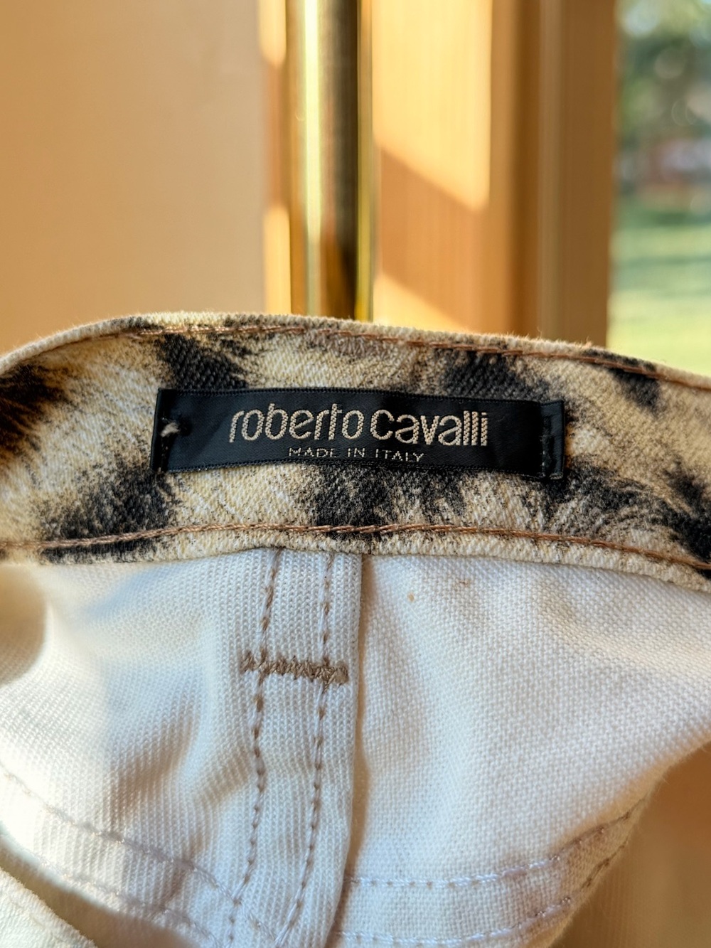 VINTAGE ROBERTO CAVALLI Leopard Print Light Wash Flare Jeans Archive 90s Size M - Picture 2 of 15
